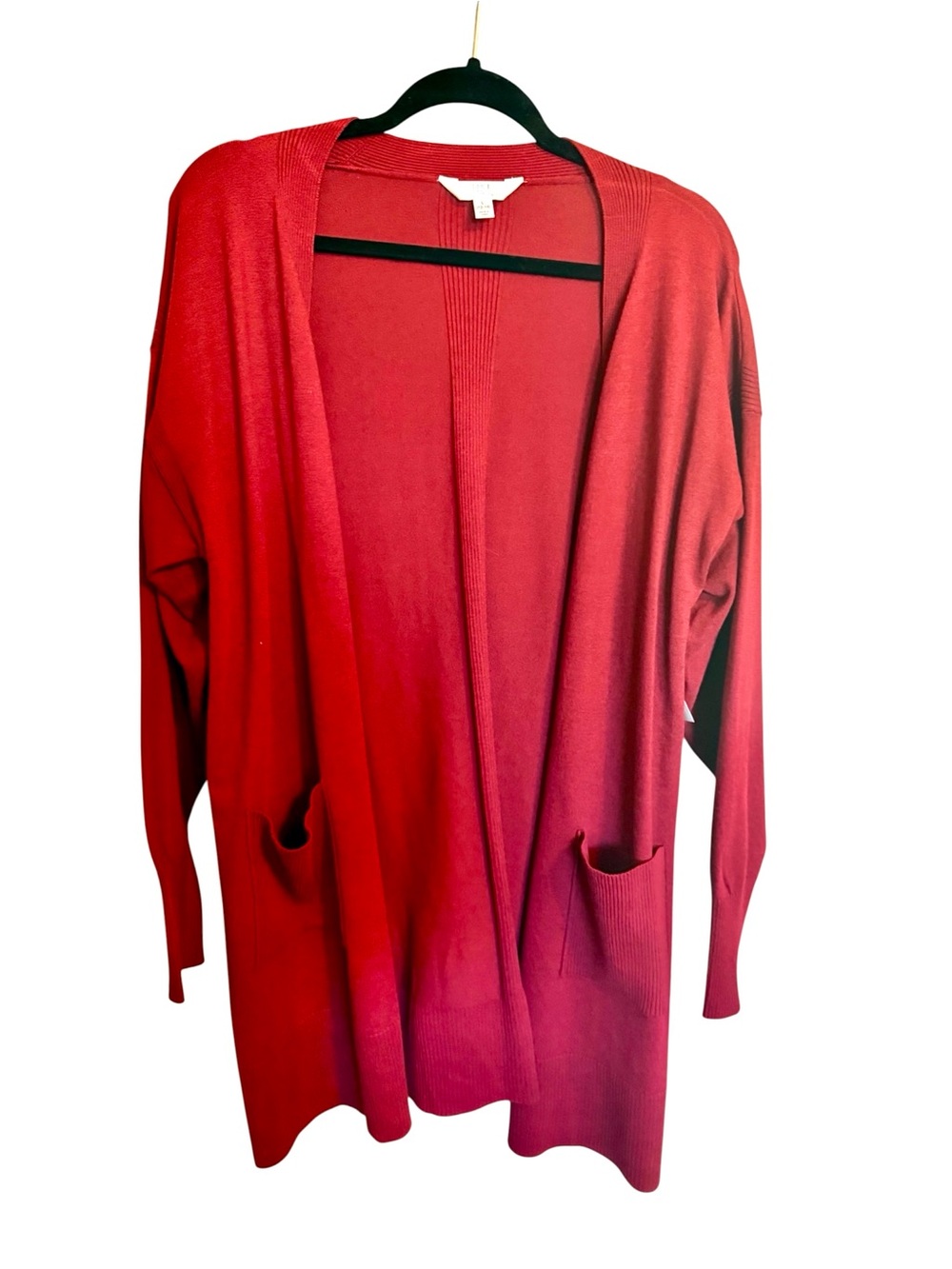 Women’s Time and Tru Orange/Red Open-Front Cardigan with Pockets Size Large